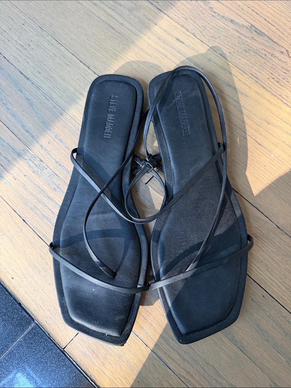 Steve Madden Black Strappy Square-Toe Lace-Up Sandals